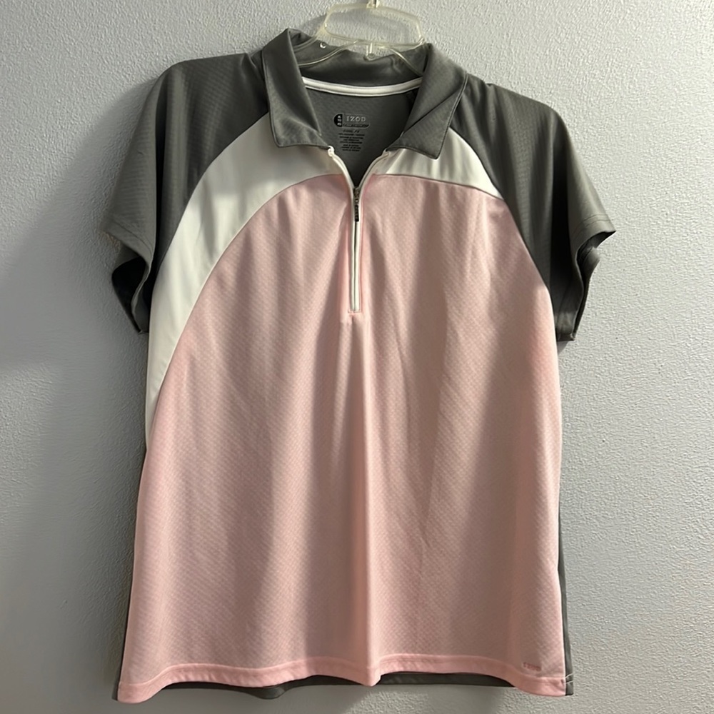Izod Womans Gray Pink and White Golf Shirt size XL